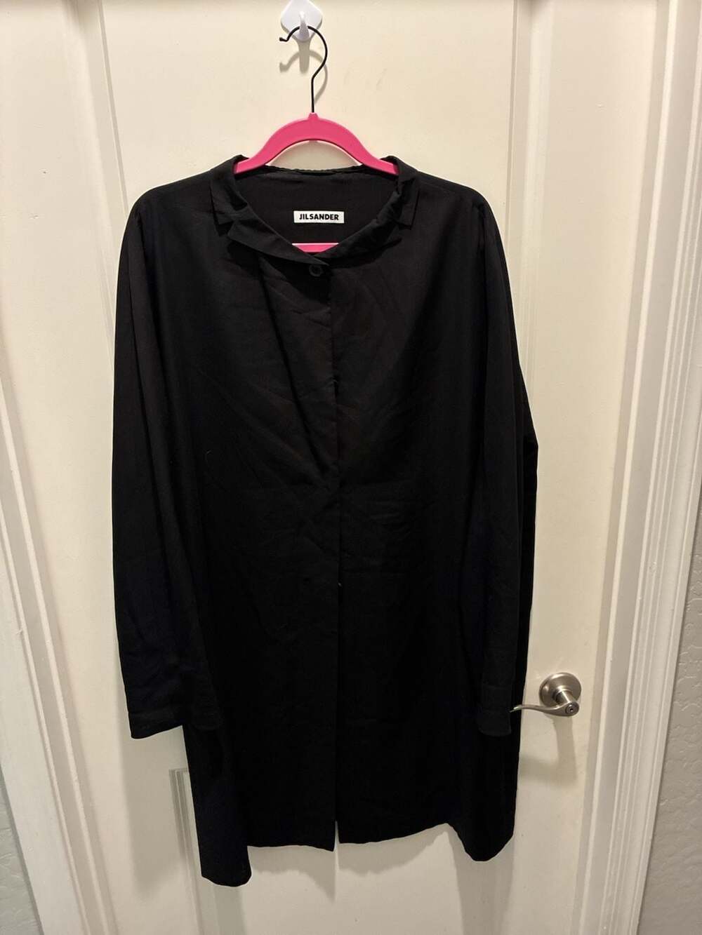 Jil Sander Black Wool Blend Long Sleeve Collarless Coat Dress Size 42